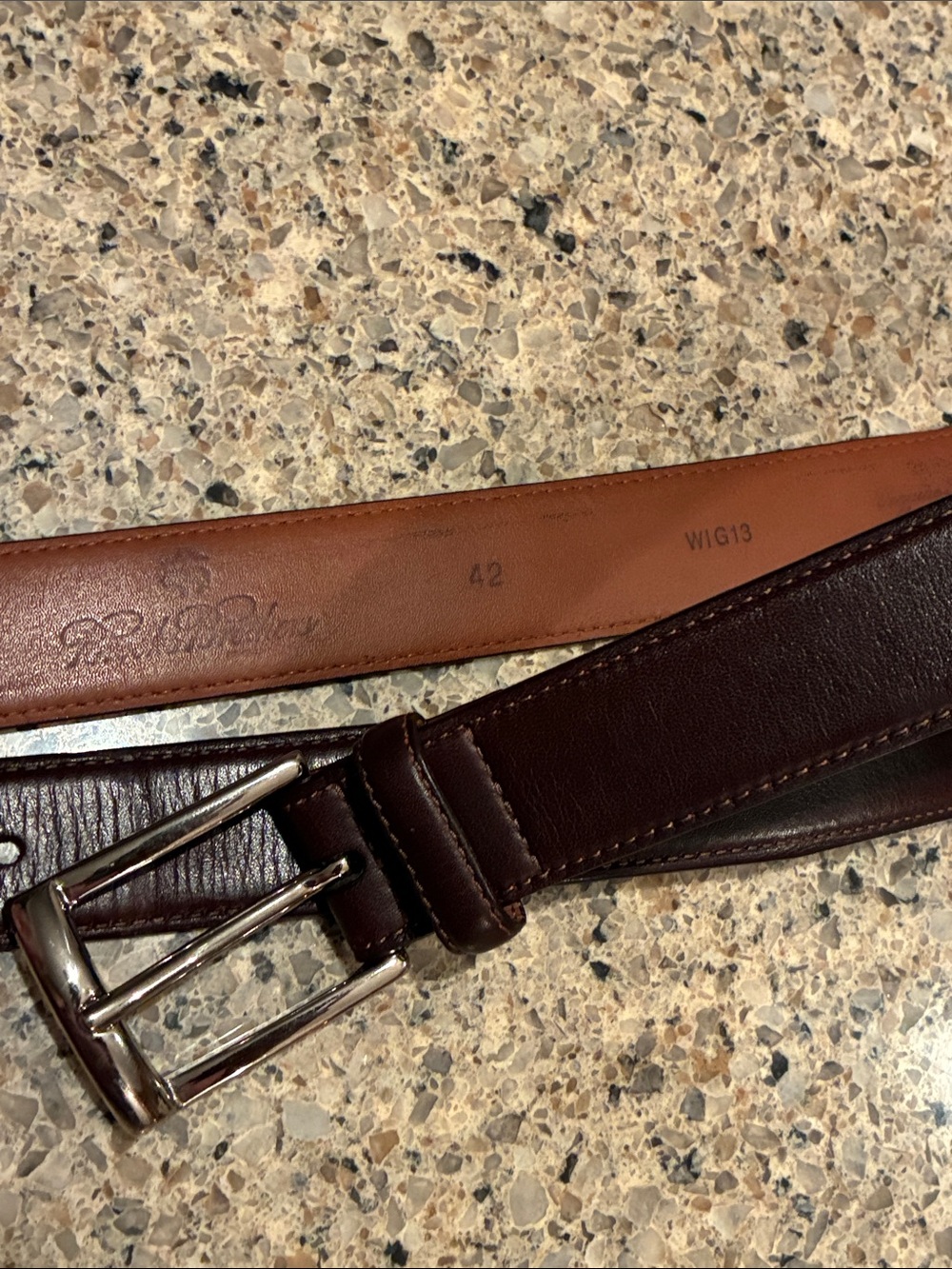 Vintage Brooks Brothers Dark Brown  Leather Belt and Silver Buckle. Italy made